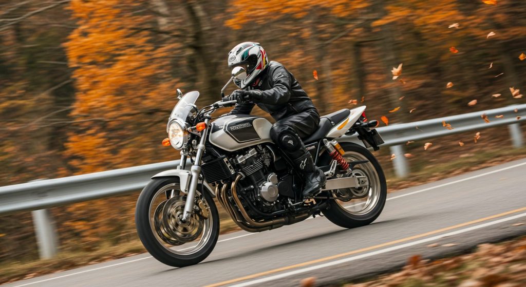 山道をバイクで走る女性ライダー